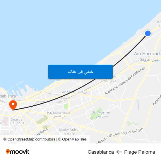 Plage Paloma to Casablanca map