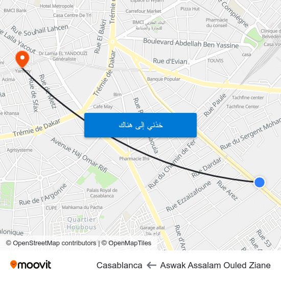Aswak Assalam Ouled Ziane to Casablanca map