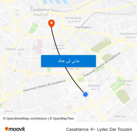 Lydec Dar Touzani to Casablanca map