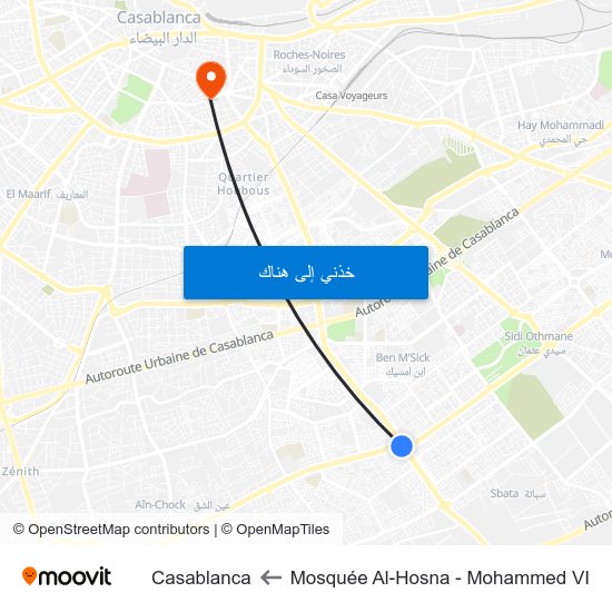 Mosquée Al-Hosna - Mohammed VI to Casablanca map