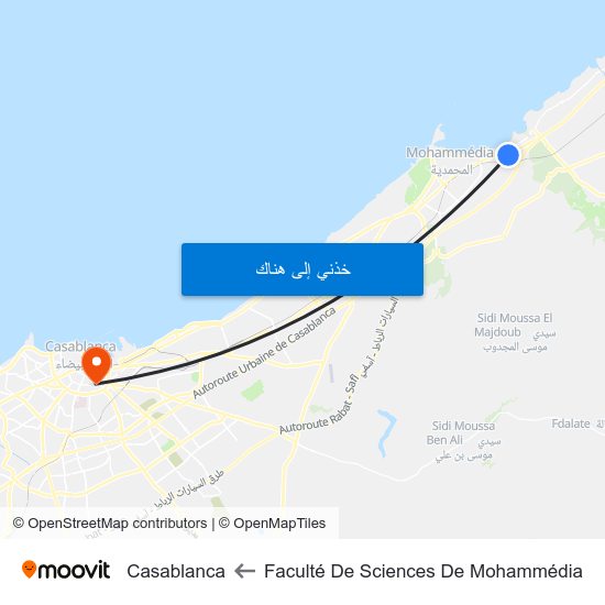 Faculté De Sciences De Mohammédia to Casablanca map