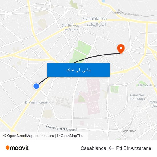 Ptt Bir Anzarane to Casablanca map