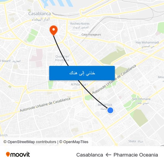 Pharmacie Oceania to Casablanca map