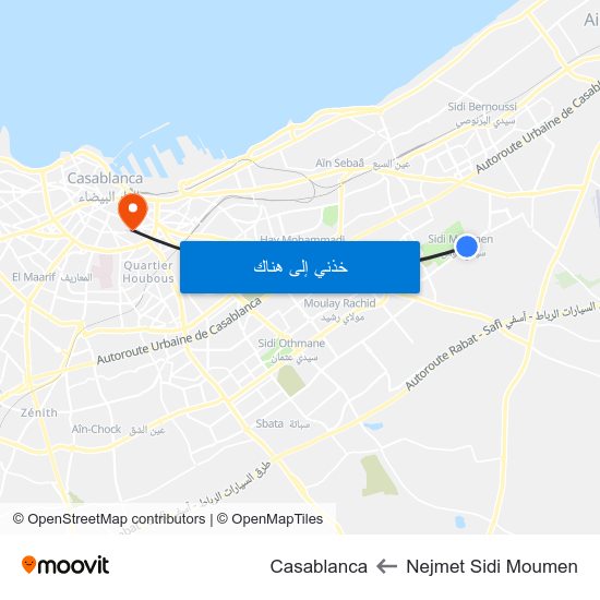 Nejmet Sidi Moumen to Casablanca map