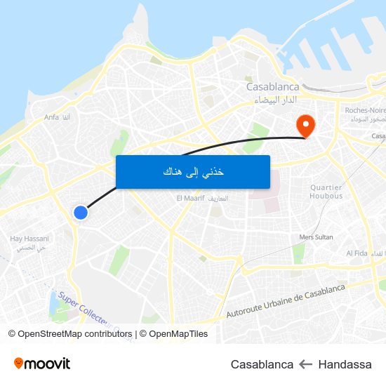 Handassa to Casablanca map