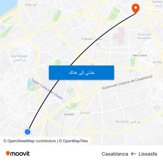 Lissasfa to Casablanca map