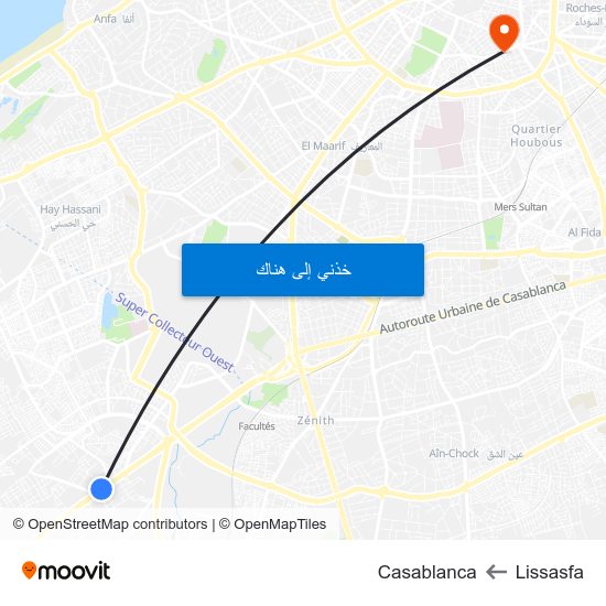 Lissasfa to Casablanca map