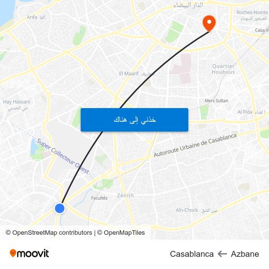 Azbane to Casablanca map