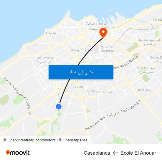 Ecole El Anouar to Casablanca map