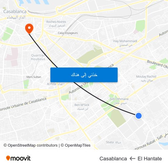 El Hantate to Casablanca map