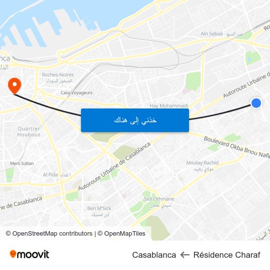 Résidence Charaf to Casablanca map
