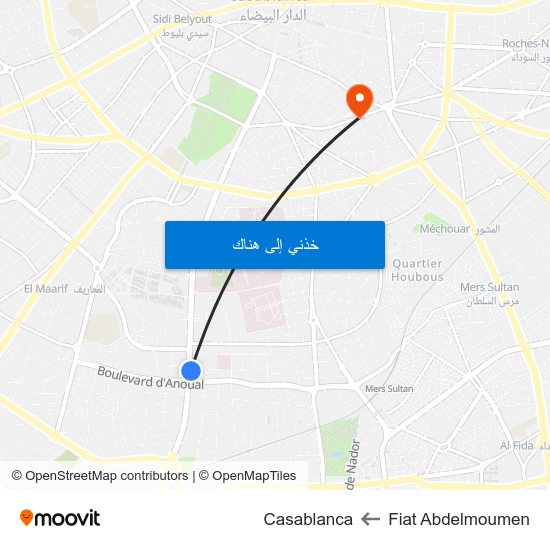 Fiat Abdelmoumen to Casablanca map