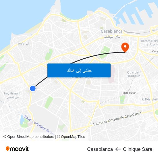 Clinique Sara to Casablanca map