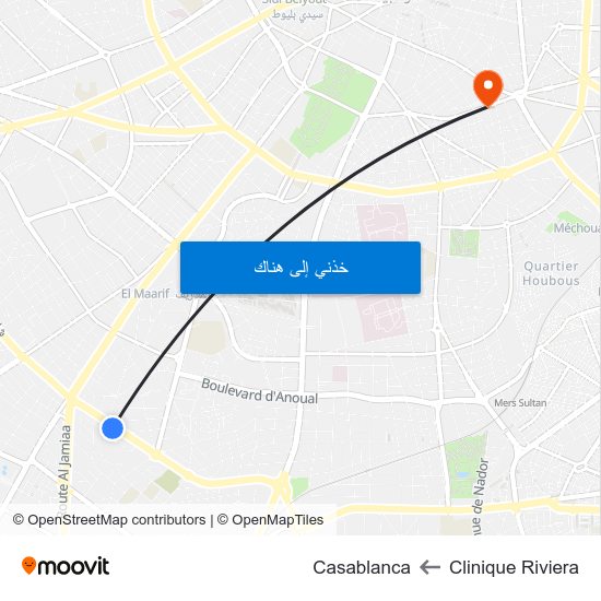 Clinique Riviera to Casablanca map