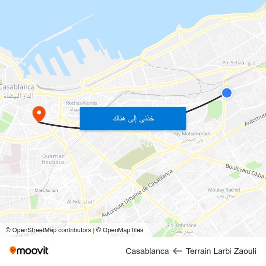 Terrain Larbi Zaouli to Casablanca map