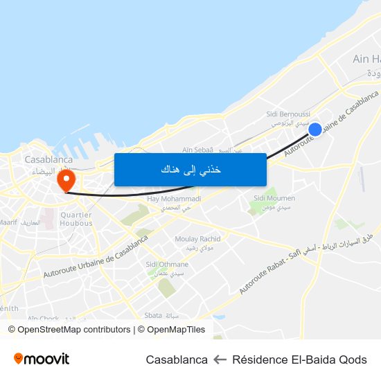 Résidence El-Baida Qods to Casablanca map