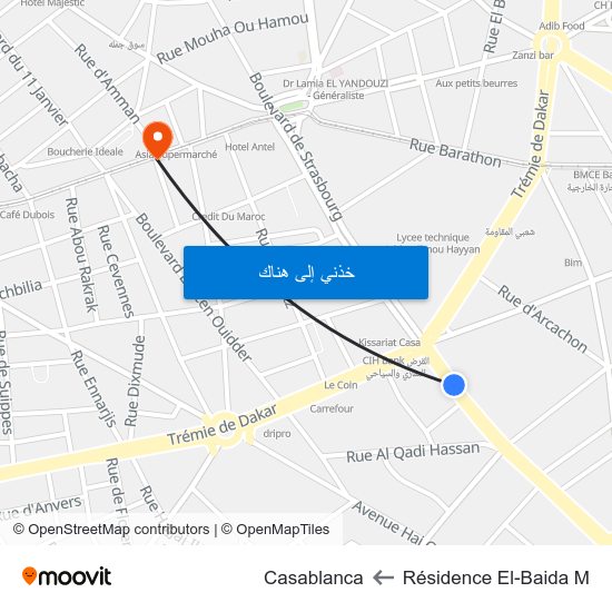 Résidence El-Baida M to Casablanca map