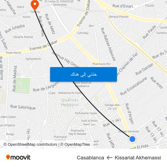 Kissariat Akhemassi to Casablanca map