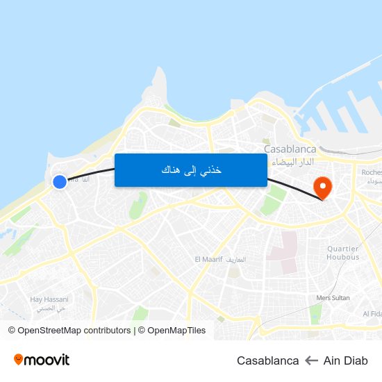 Ain Diab to Casablanca map