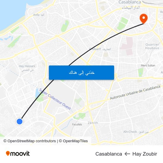 Hay Zoubir to Casablanca map