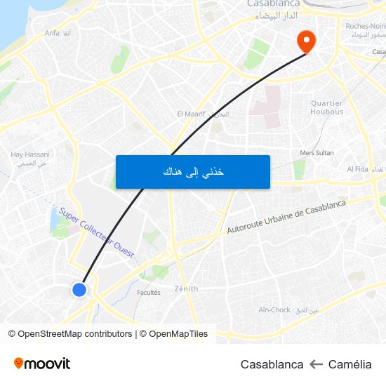 Camélia to Casablanca map