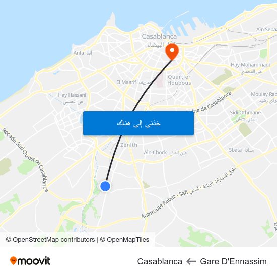 Gare D'Ennassim to Casablanca map