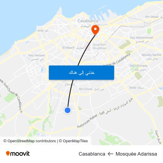 Mosquée Adarissa to Casablanca map