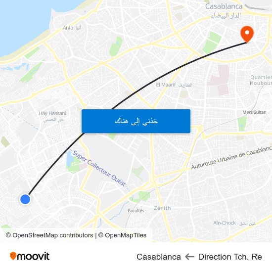 Direction Tch. Re to Casablanca map