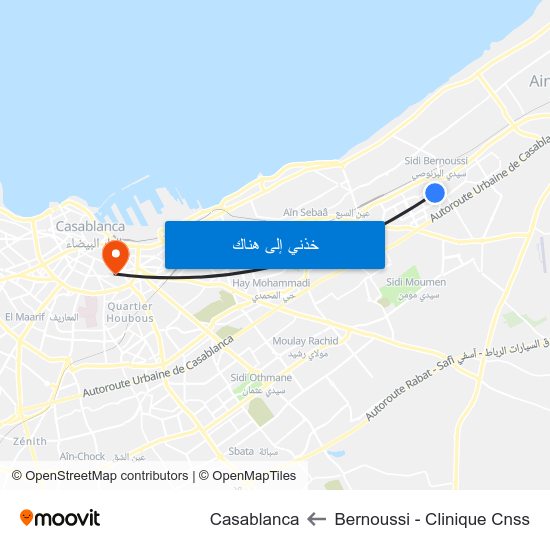 Bernoussi - Clinique Cnss to Casablanca map