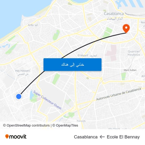 Ecole El Bennay to Casablanca map