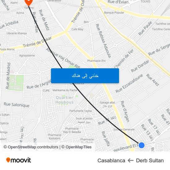 Derb Sultan to Casablanca map
