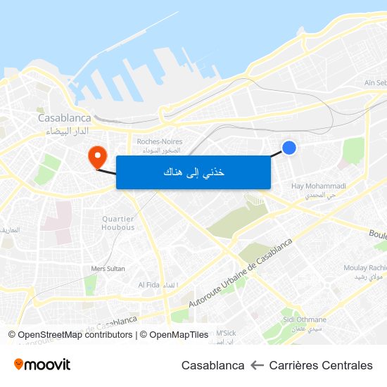 Carrières Centrales to Casablanca map