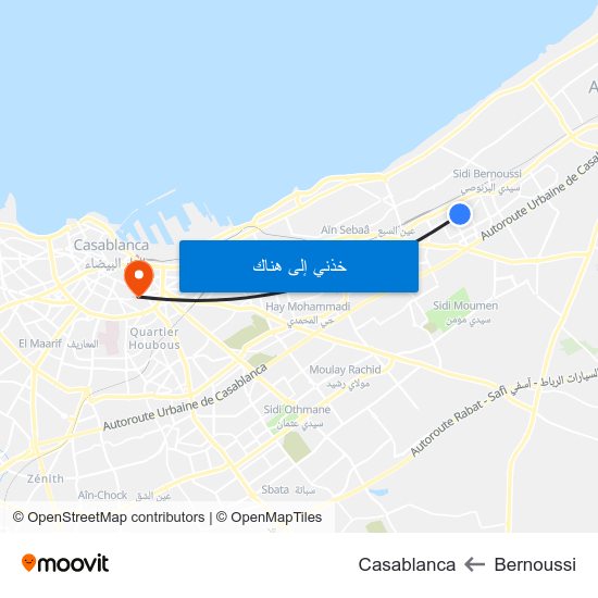 Bernoussi to Casablanca map