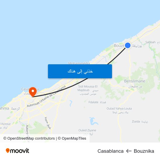 Bouznika to Casablanca map