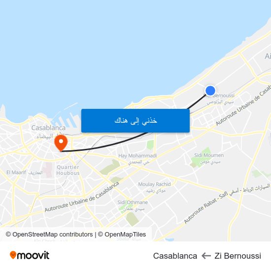 Zi Bernoussi to Casablanca map