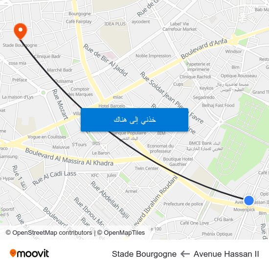Avenue Hassan II to Stade Bourgogne map
