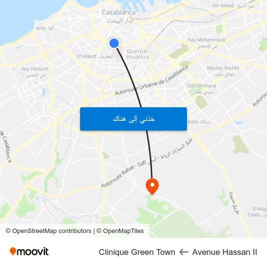 Avenue Hassan II to Clinique Green Town map