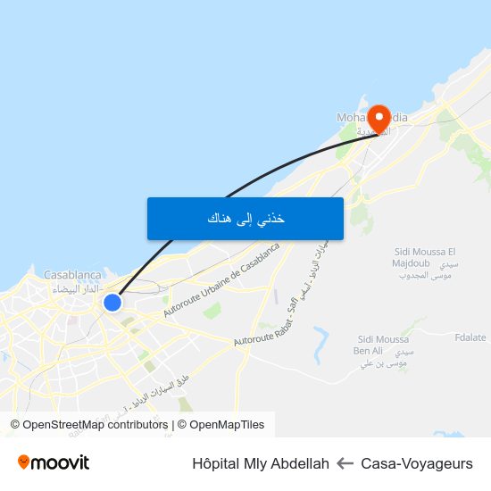 Casa-Voyageurs to Hôpital Mly Abdellah map