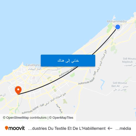 Mohammédia to Ecole Supérieure Des Industries Du Textile Et De L'Habiillement map