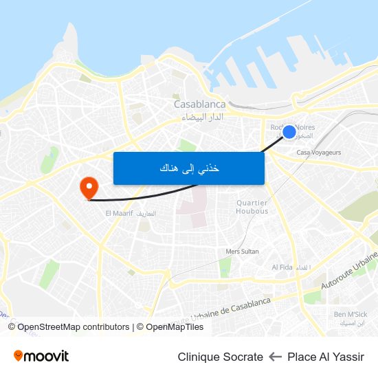 Place Al Yassir to Clinique Socrate map
