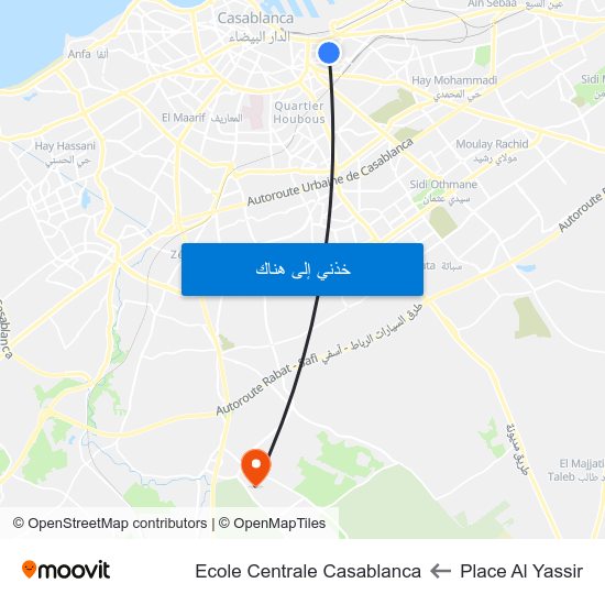 Place Al Yassir to Ecole Centrale Casablanca map