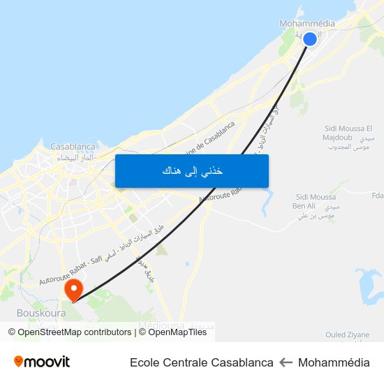 Mohammédia to Ecole Centrale Casablanca map