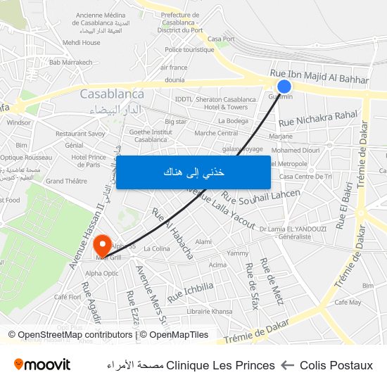 Colis Postaux to Clinique Les Princes مصحة الأمراء map