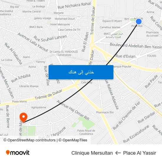 Place Al Yassir to Clinique Mersultan map