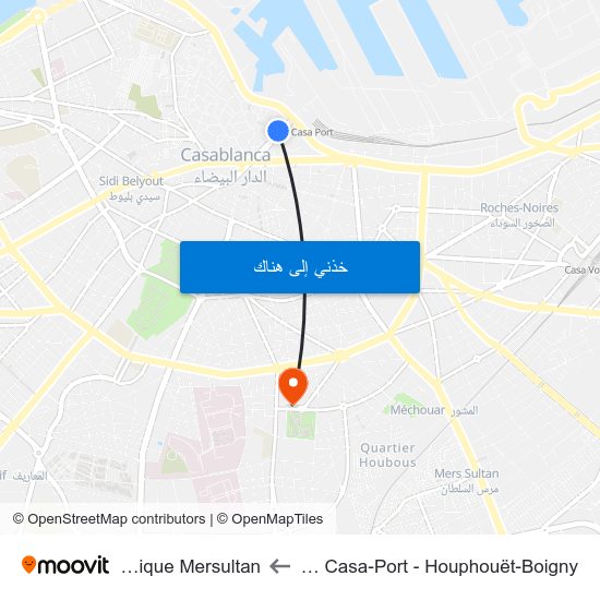 Gare Casa-Port - Houphouët-Boigny to Clinique Mersultan map