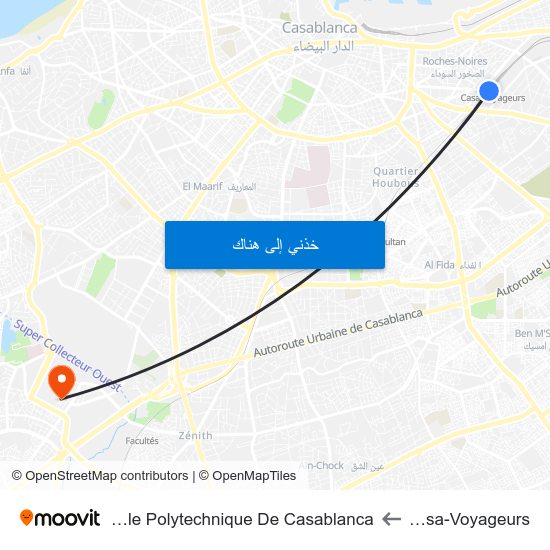 Casa-Voyageurs to Ecole Polytechnique De Casablanca map