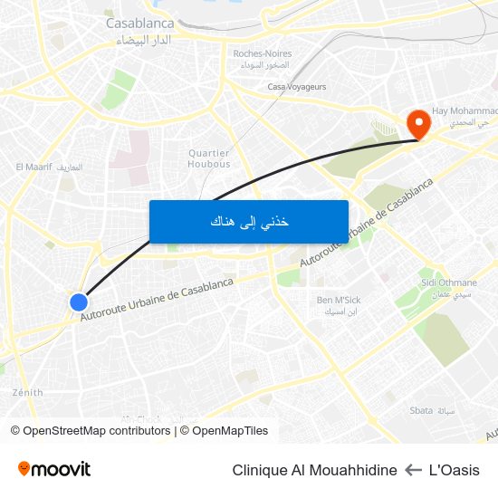 L'Oasis to Clinique Al Mouahhidine map