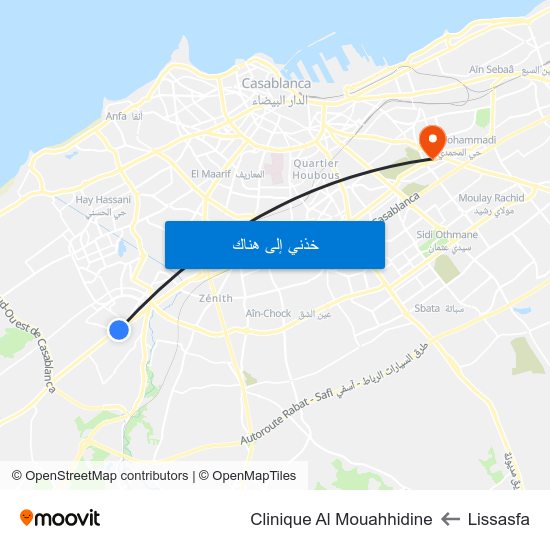 Lissasfa to Clinique Al Mouahhidine map