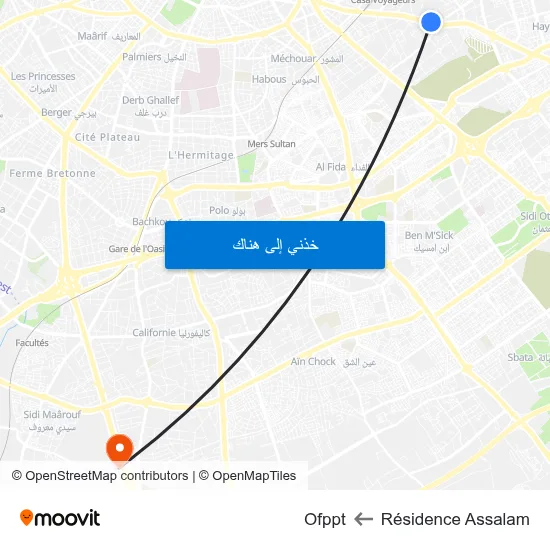 Résidence Assalam to Ofppt map