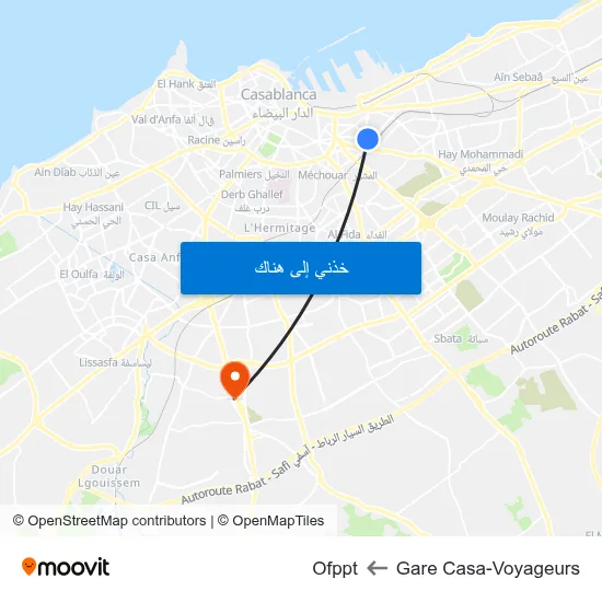 Gare Casa-Voyageurs to Ofppt map